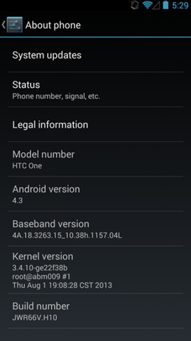 HTC One 801n Google Play Edition Android 4.3 OTA System Update JWR66W datasheet
