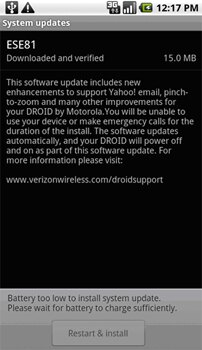 Motorola DROID System Update AP: ESE81 / BP: C_01.3E.03P datasheet