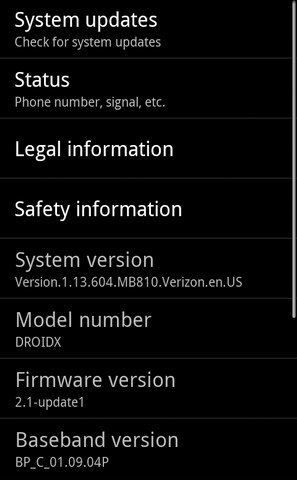 Motorola DROID X System Update 1.13.604.MB810 datasheet
