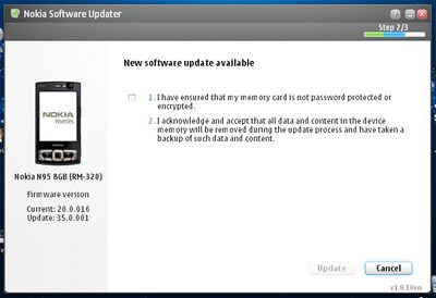 Nokia N95 Firmware Update v35.0.001 datasheet