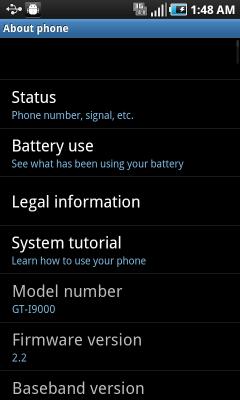 Samsung GT-i9000M Galaxy S Vibrant Android 2.2 OS Update
