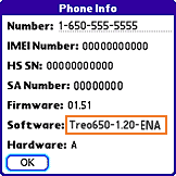PalmOne Treo 650 GSM Software Update 1.20 datasheet