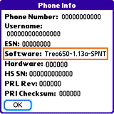 PalmOne Treo 650 CDMA Software Update 1.13